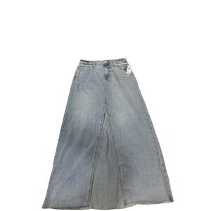 RSQ Womens Size 26 Light Wash Denim Maxi Skirt Front Slit Distressed